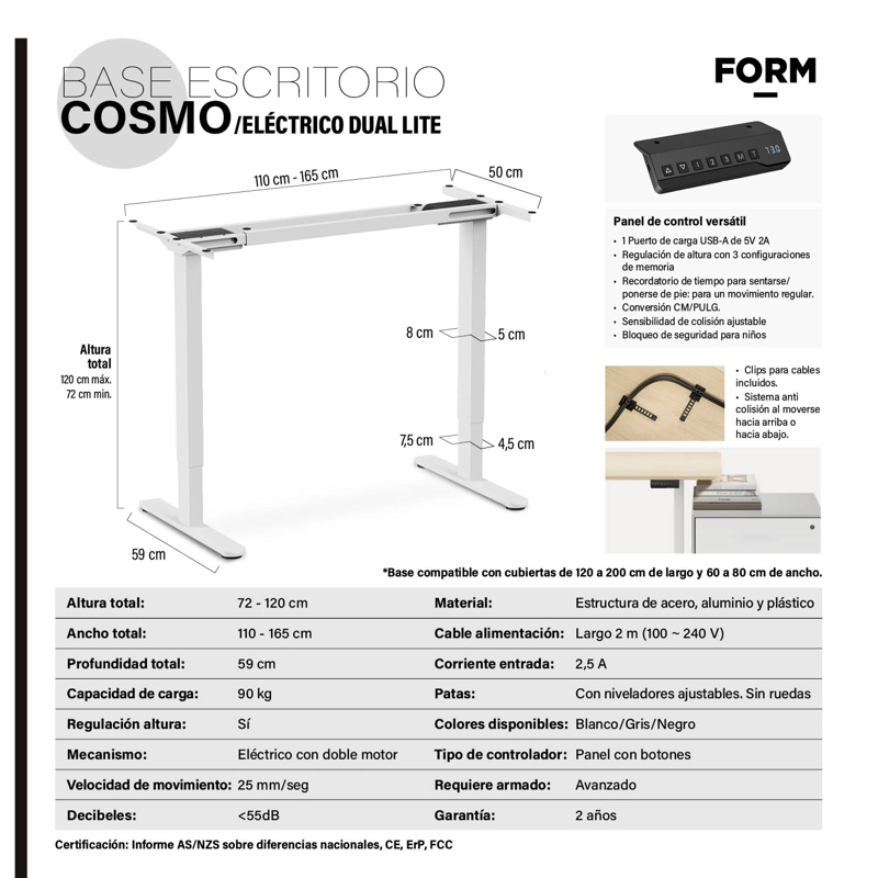BASE ACERO COSMO 120-200 DUAL ELECTRICO LITE BLANCO FORM - 7