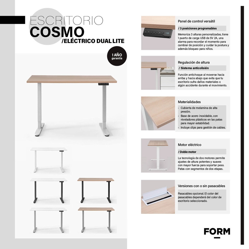 ESCRITORIO COSMO 180X70 ELE CTRICO DUAL LITE NATU/NEGRO FORM - 5