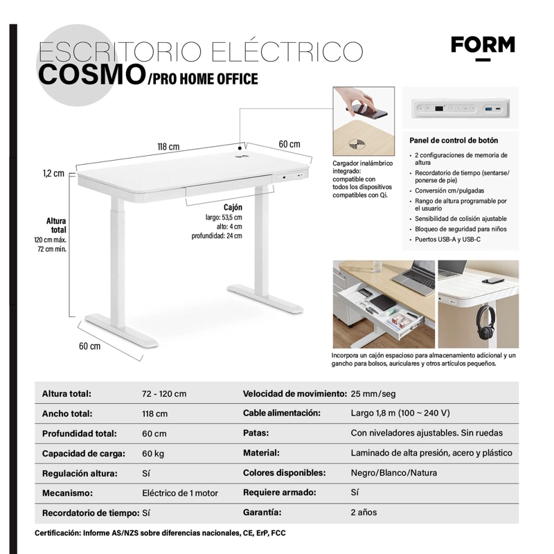 ESCRITORIO COSMO ELE CTRICO PRO BLANCO 118X60 FORM - 9