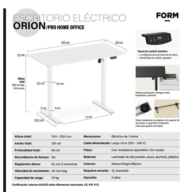 ESCRITORIO OFFICE ORION ELE CTRICO PRO BLANCO 120X60 FORM - 6
