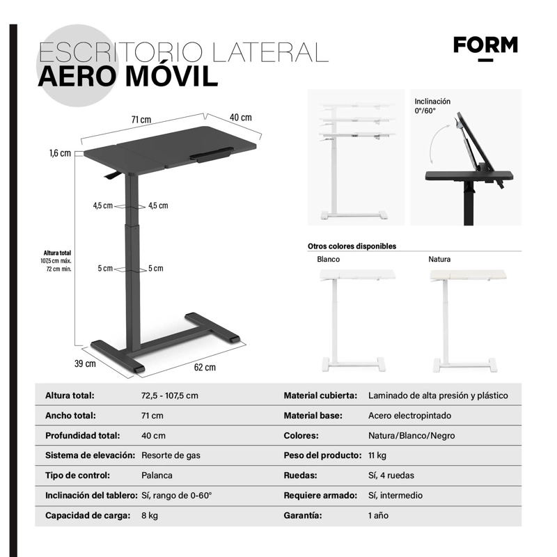 ESCRITORIO LATERAL AERO MOVIL NATURA FORM - 9