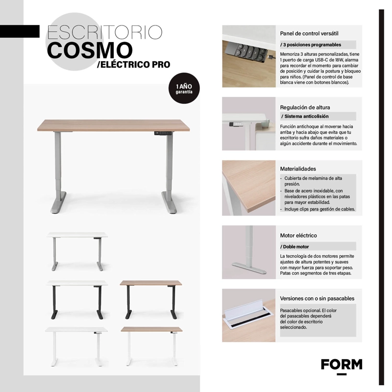 ESCRITORIO COSMO 180X70 ELE CTRICO DUAL PRO NATURA/GRIS FORM - 4
