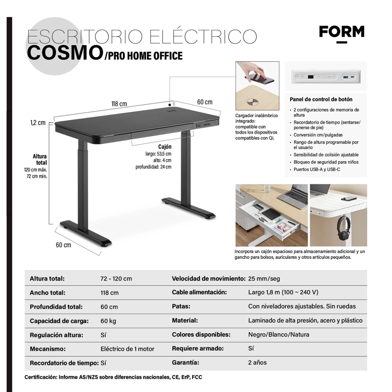 ESCRITORIO HOME OFFICE COSMO ELE CTRICO PRO NEGRO 118X60 FORM - 8