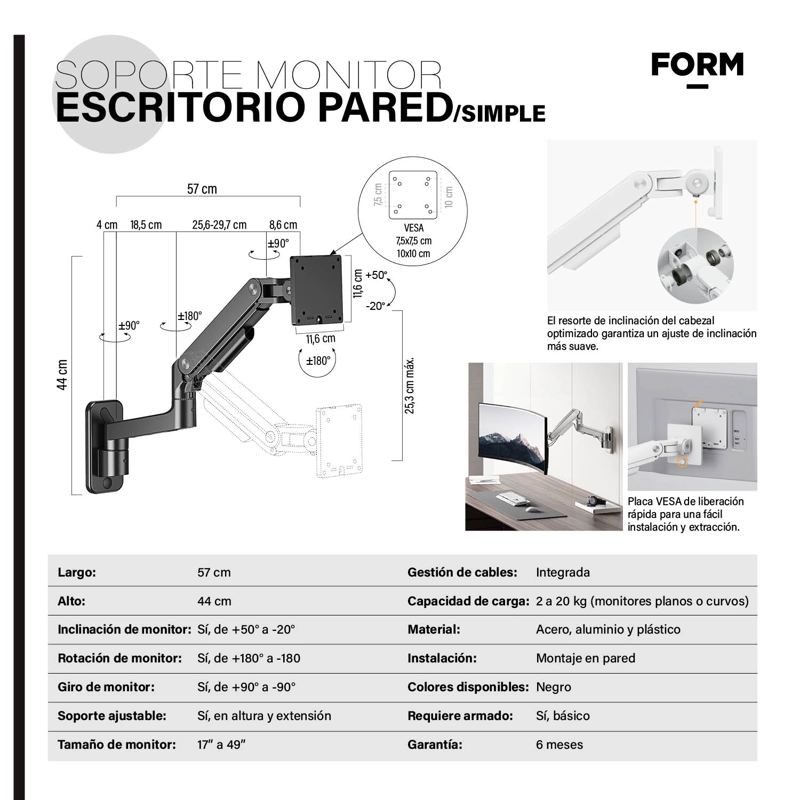 SOPORTE MONITOR PARED SIMPLE NEGRO FORM - 7
