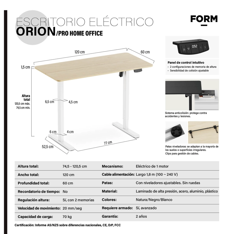 ESCRITORIO OFFICE ORION ELE CTRICO PRO NATURA 120X60 FORM - 7