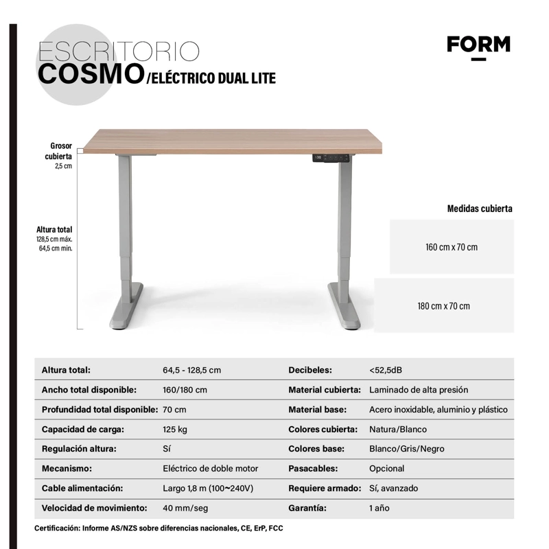 ESCRITORIO COSMO 160X70 ELE CTRICO DUAL PRO BLANCO/NEGRO FORM - 5