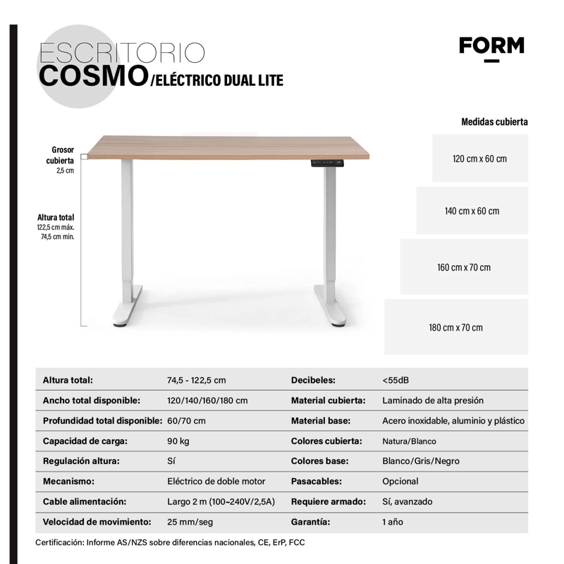 ESCRITORIO COSMO 140X60 ELE CTRICO DUAL LITE BCO/NEGRO FORM - 5