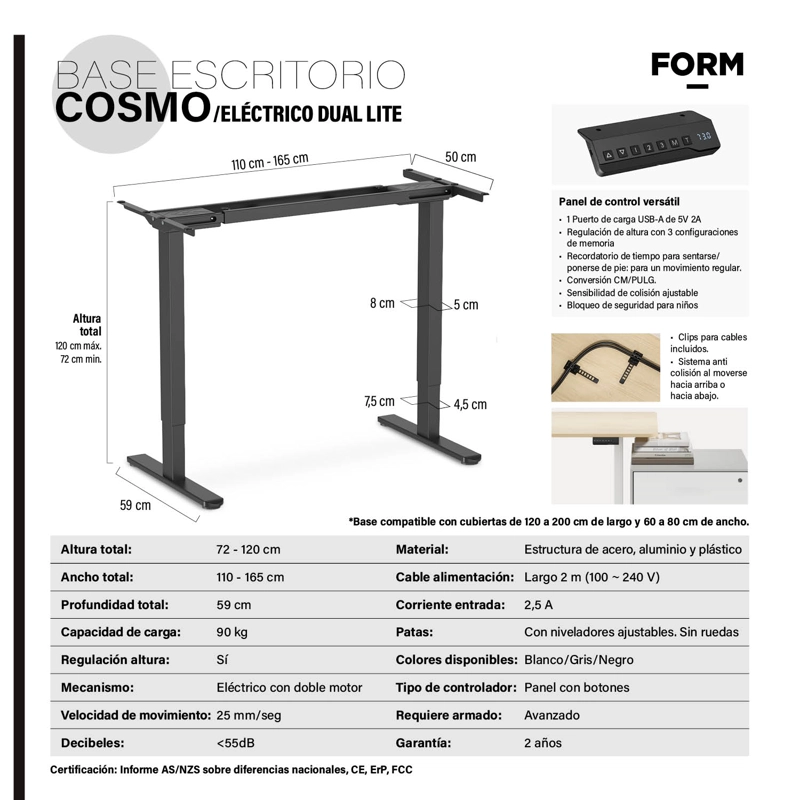 BASE ACERO COSMO 120-200 DUAL ELE CTRICO LITE NEGRO FORM - 6