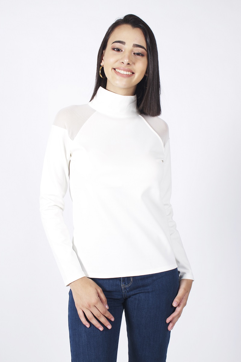POLERA CUELLO ALTO CON APLIQUE DE ENCAJE - 1
