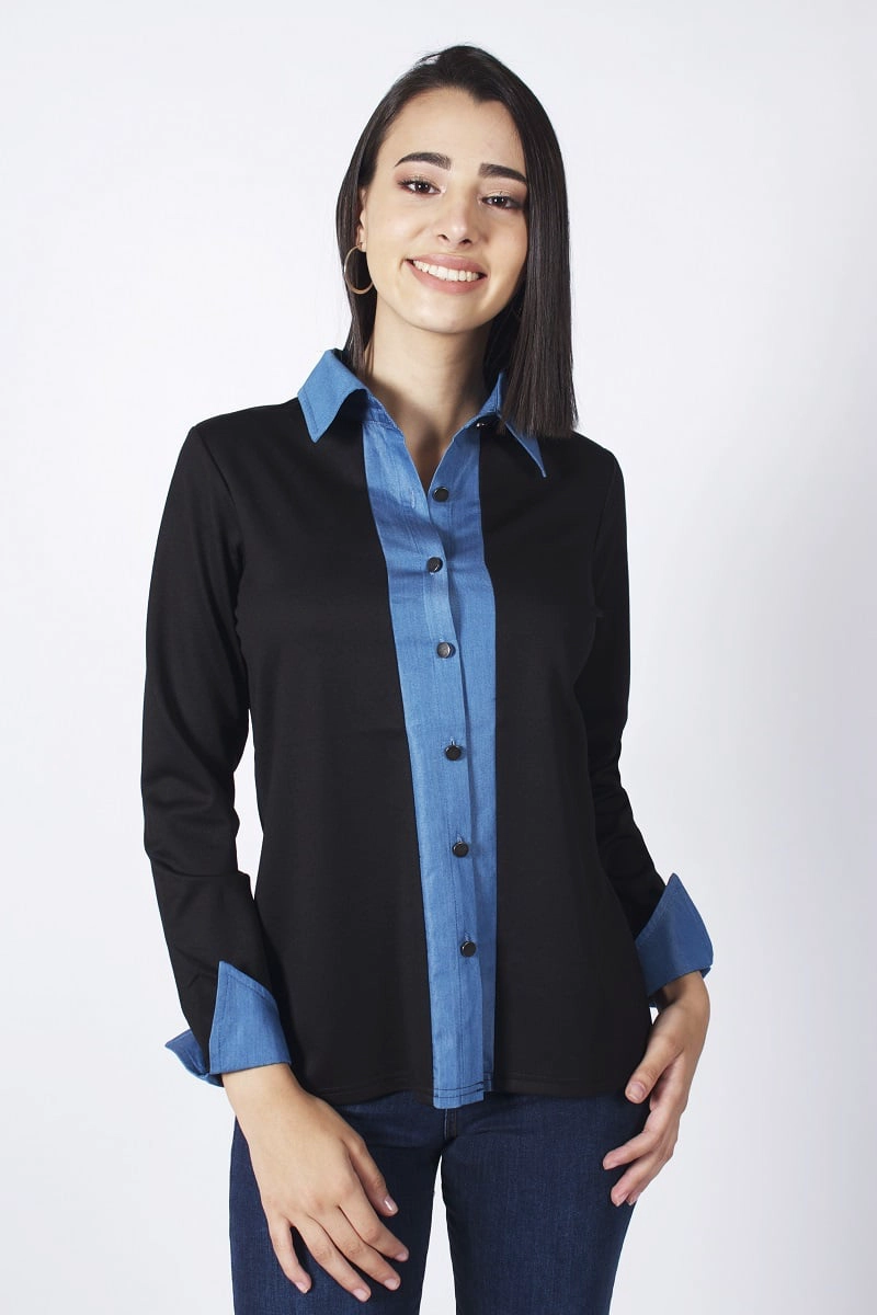BLUSA CON APLICACION MEZCLILLA - 1