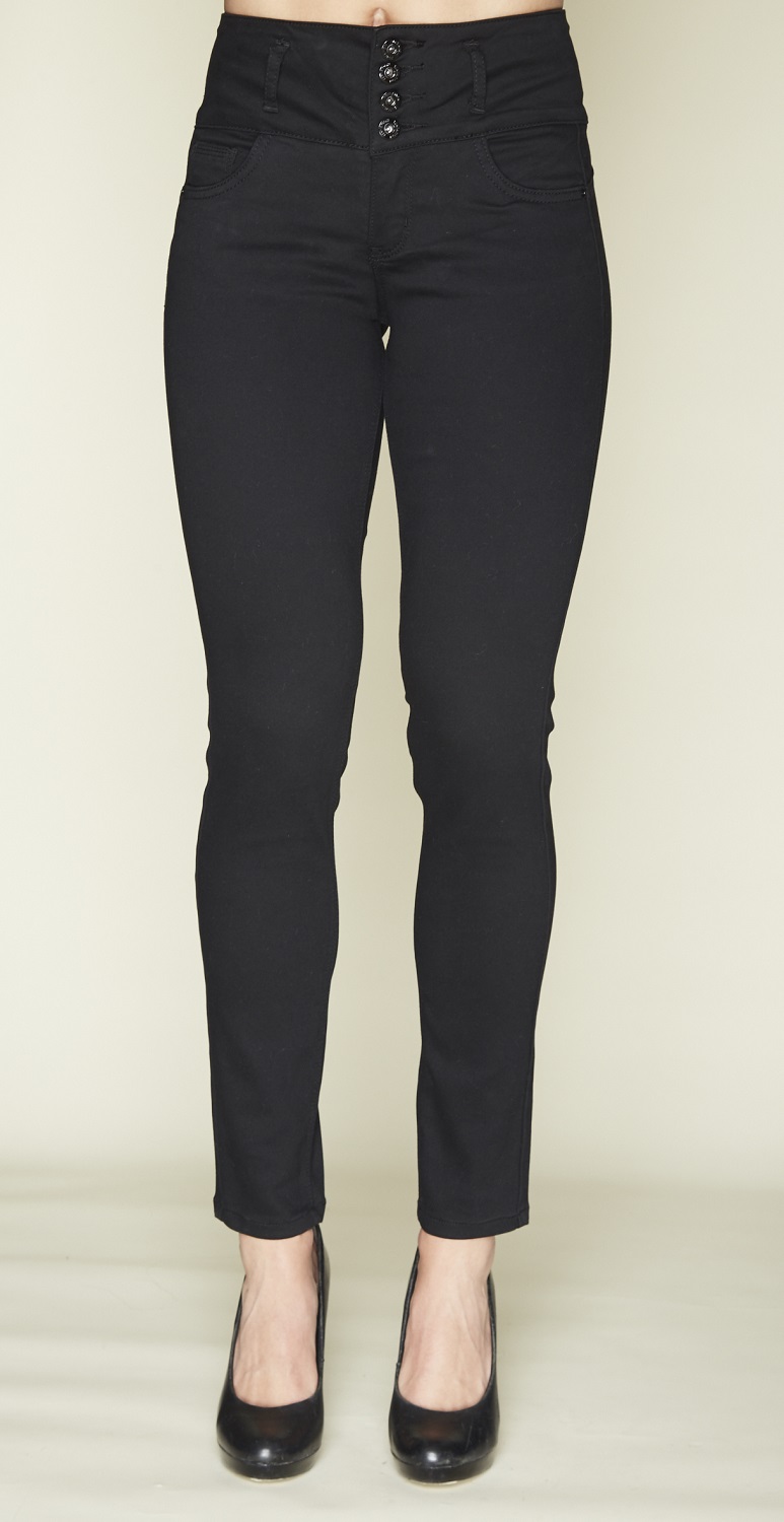 PANTALON MUJER TENTATION NEGRO GABARDINA 4 BOTONES - 1