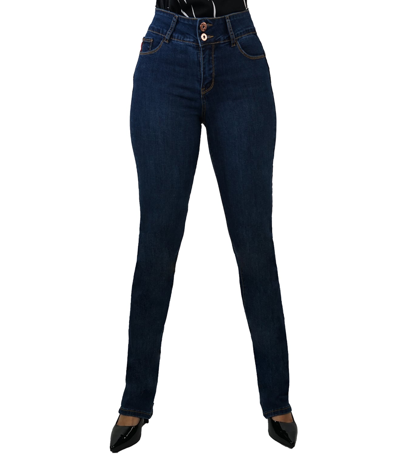 JEANS MUJER TENTATION AZUL MARINO PUSH UP RECTO TIRO ALTO - 1
