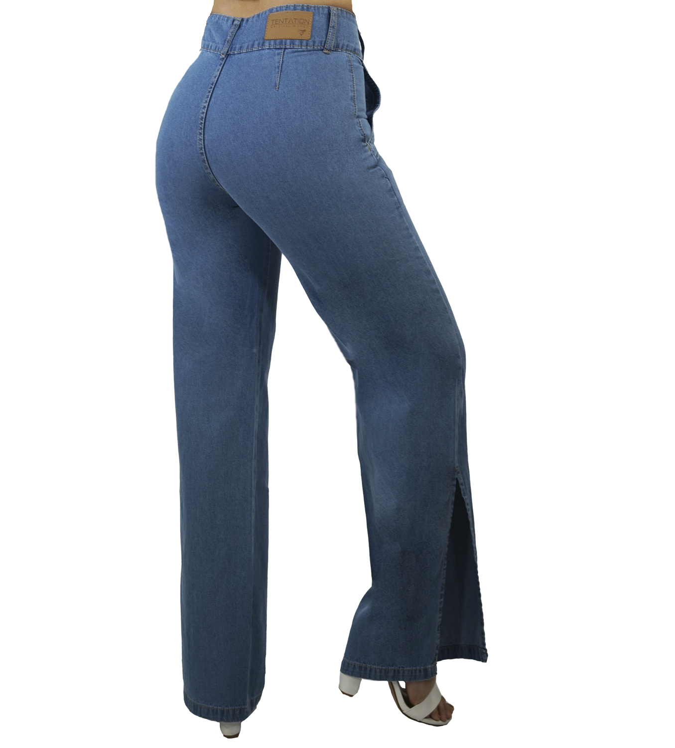 JEANS ALGODÓN MUJER TENTATION AZUL PALAZZO TIRO ALTO PUSH UP - 2