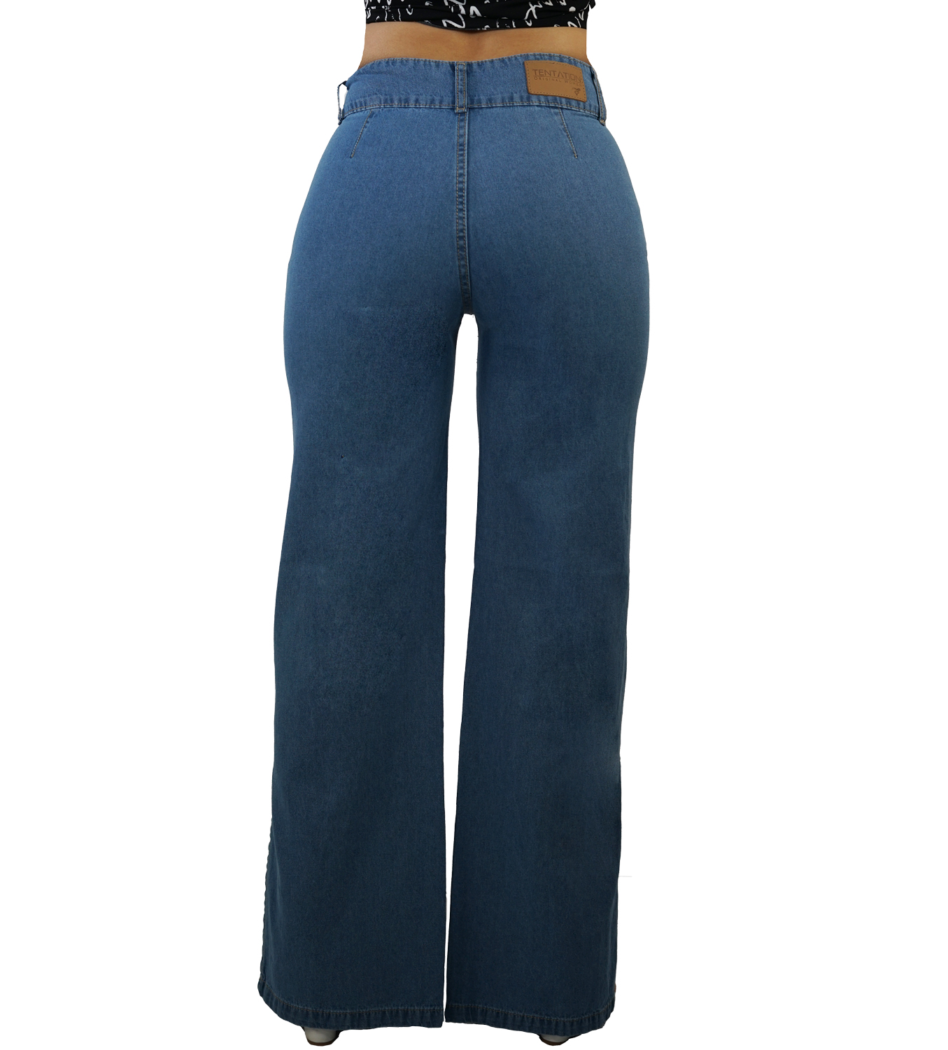 JEANS ALGODÓN MUJER TENTATION AZUL PALAZZO TIRO ALTO PUSH UP - 3