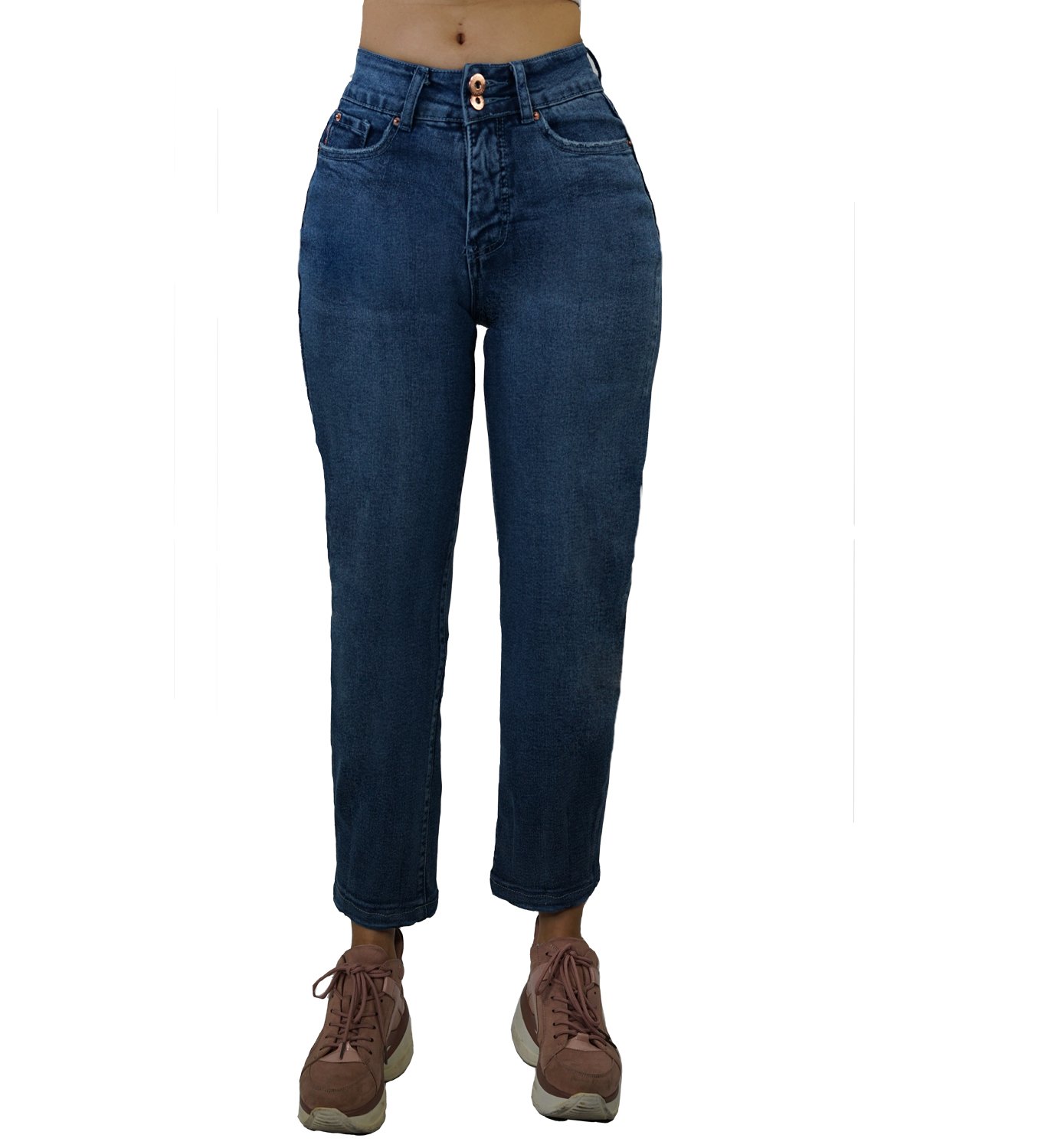JEANS ALGODÓN MUJER TENTATION AZUL CROPPED TIRO ALTO PUSH UP - 2
