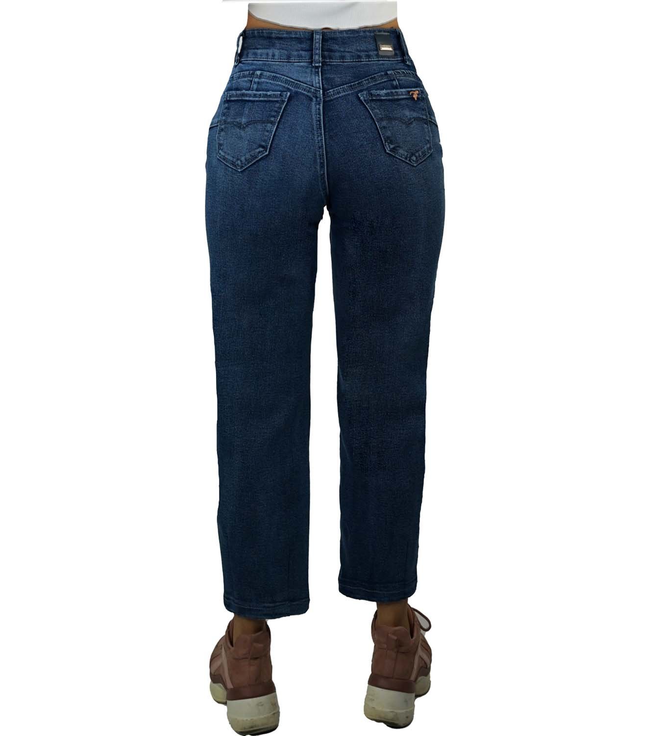 JEANS ALGODÓN MUJER TENTATION AZUL CROPPED TIRO ALTO PUSH UP - 3