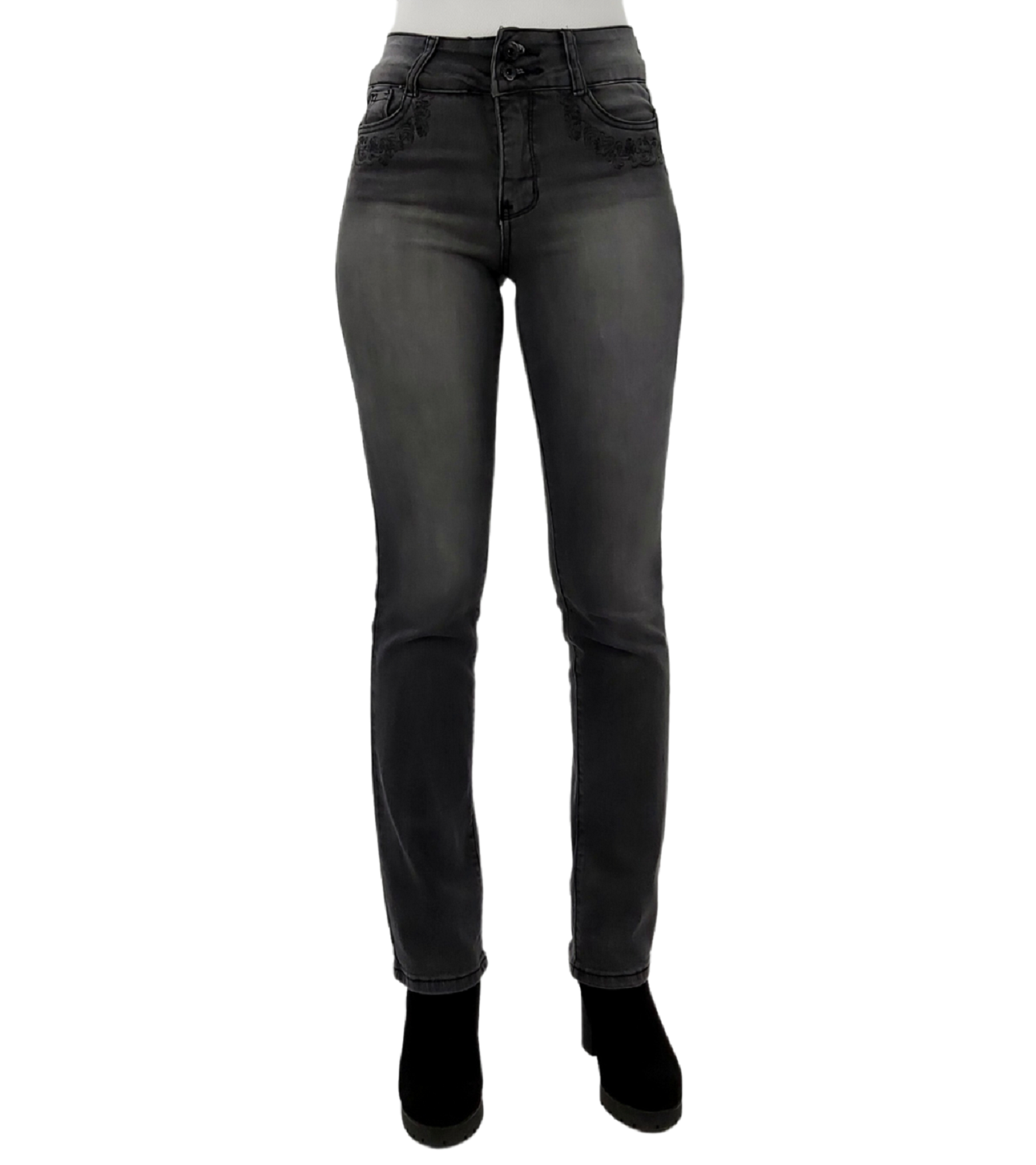 JEANS RECTO BORDADO T.A. PUSH UP GRIS - 1