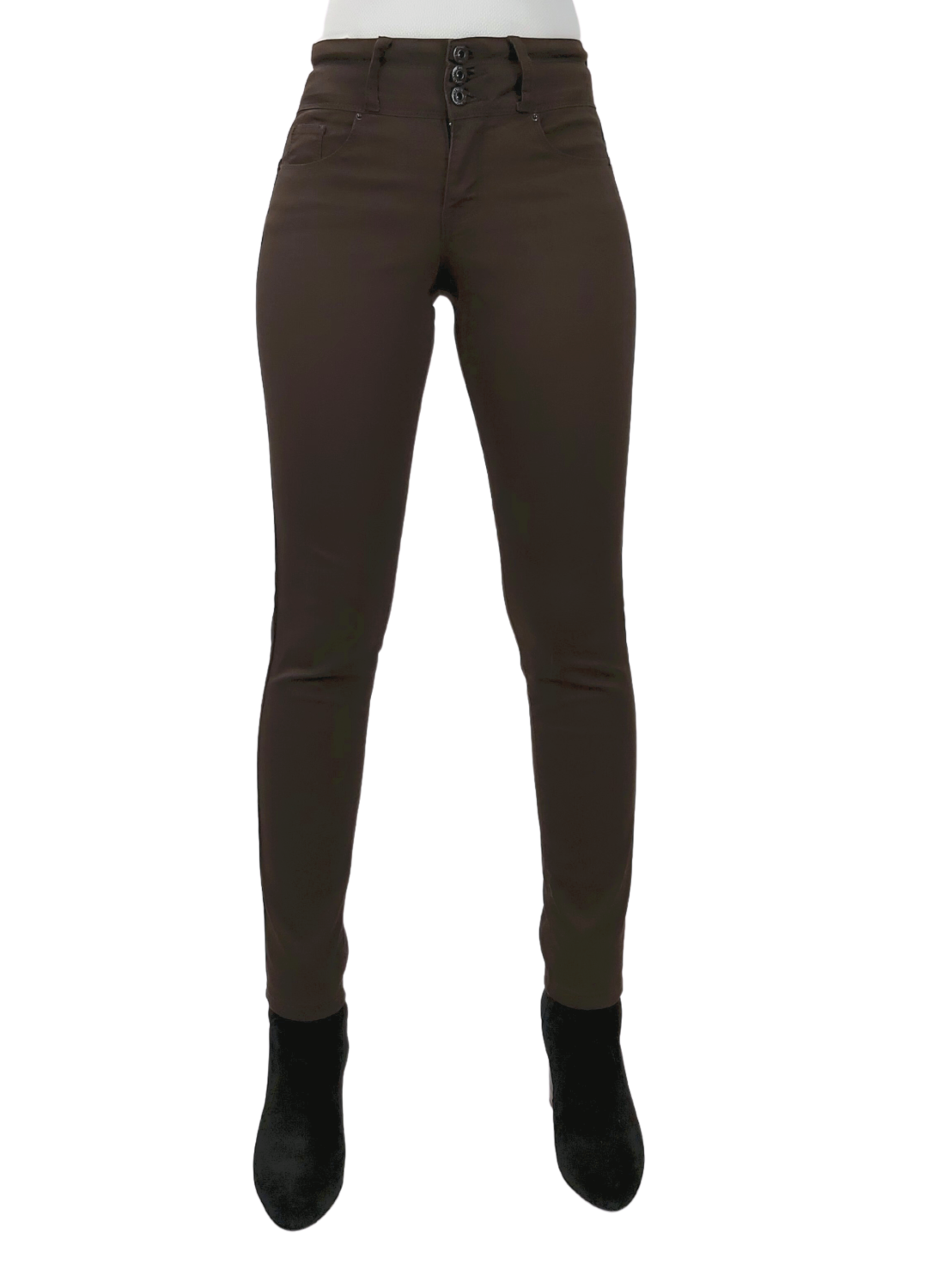 PANTALON ALGODÓN SKINNY MUJER TENTATION CAFÉ GABARDINA - 1