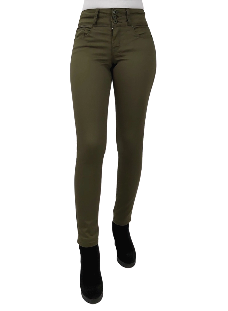 PANTALON ALGODÓN SKINNY MUJER TENTATION VERDE GABARDINA - 1