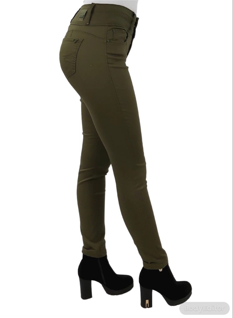PANTALON ALGODÓN SKINNY MUJER TENTATION VERDE GABARDINA - 4