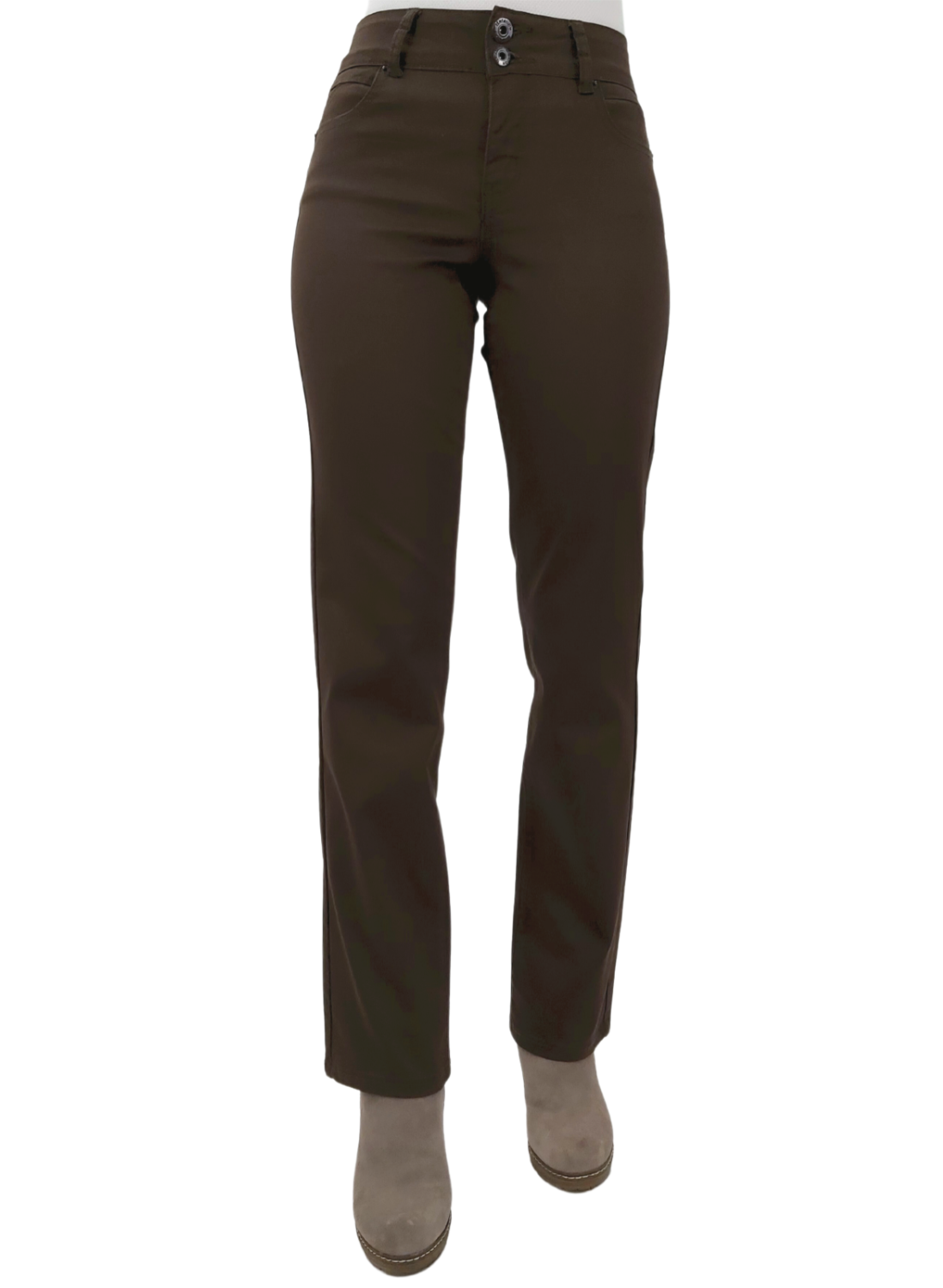 PANTALON ALGODÓN STRAIGHT FIT MUJER TENTATION CAFÉ GABARDINA RECTO - 3