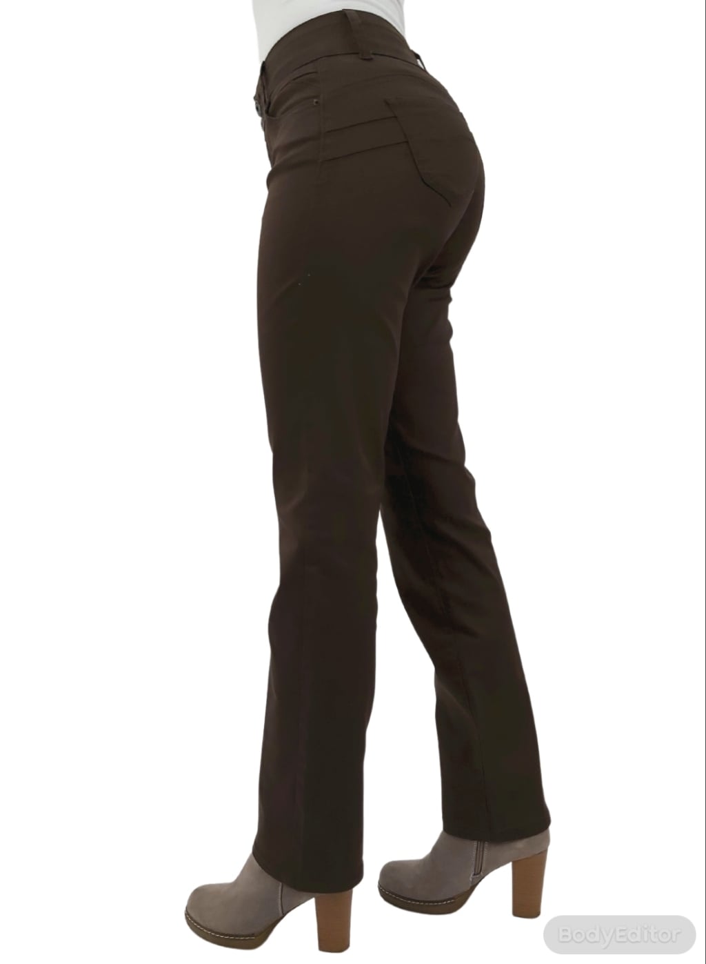PANTALON ALGODÓN STRAIGHT FIT MUJER TENTATION CAFÉ GABARDINA RECTO - 4