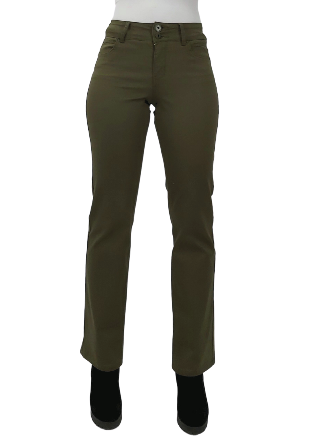 PANTALON ALGODÓN STRAIGHT FIT MUJER TENTATION VERDE GABARDINA RECTO - 1