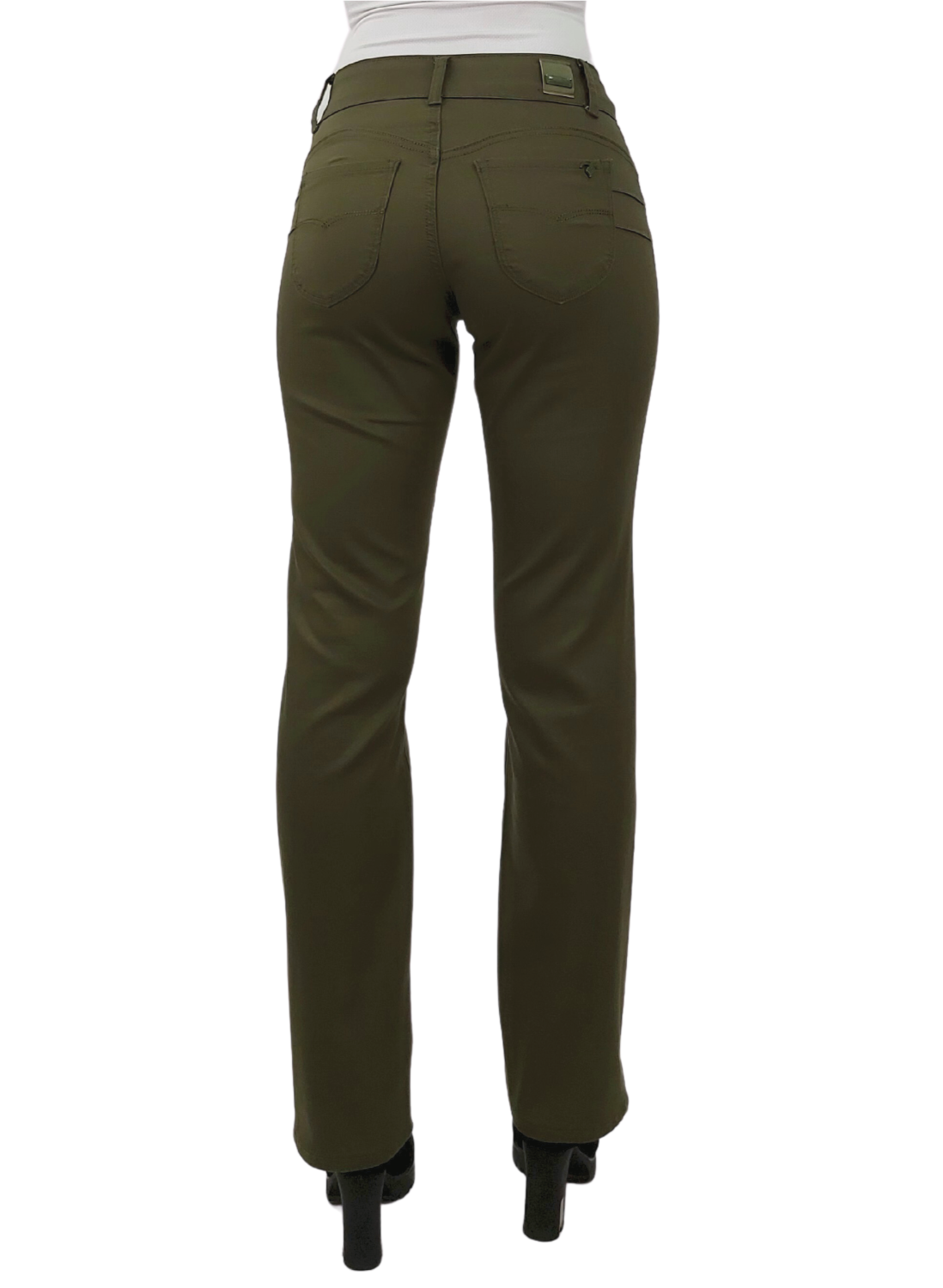 PANTALON ALGODÓN STRAIGHT FIT MUJER TENTATION VERDE GABARDINA RECTO - 3