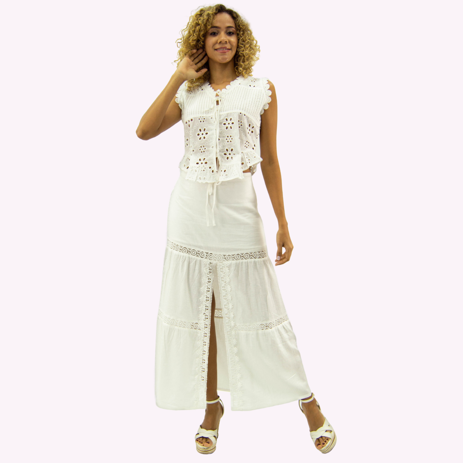 FALDA MAXI LINO MUJER TENTATION BLANCA BRODERIE - 1