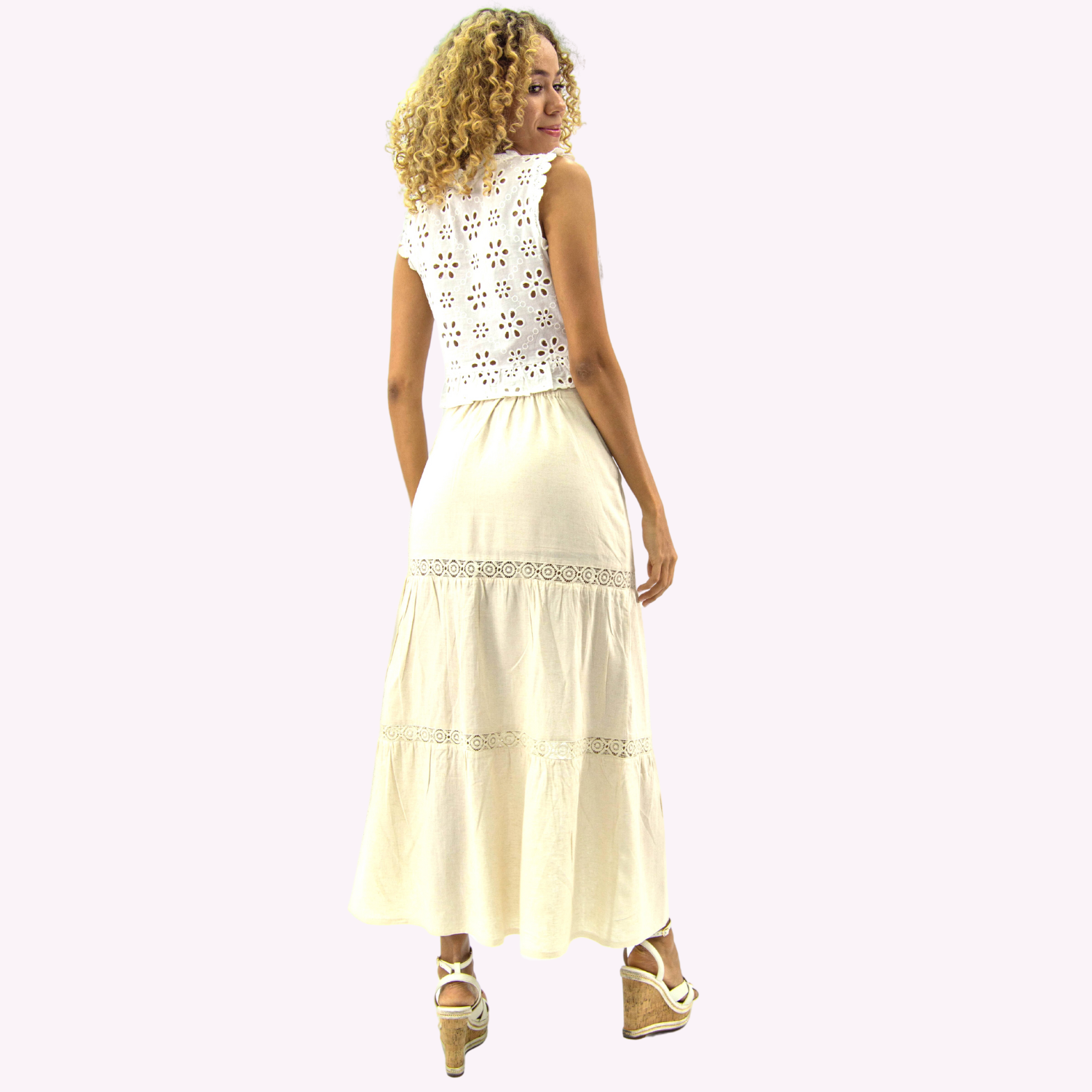 FALDA MAXI LINO MUJER TENTATION BEIGE BRODERIE - 3