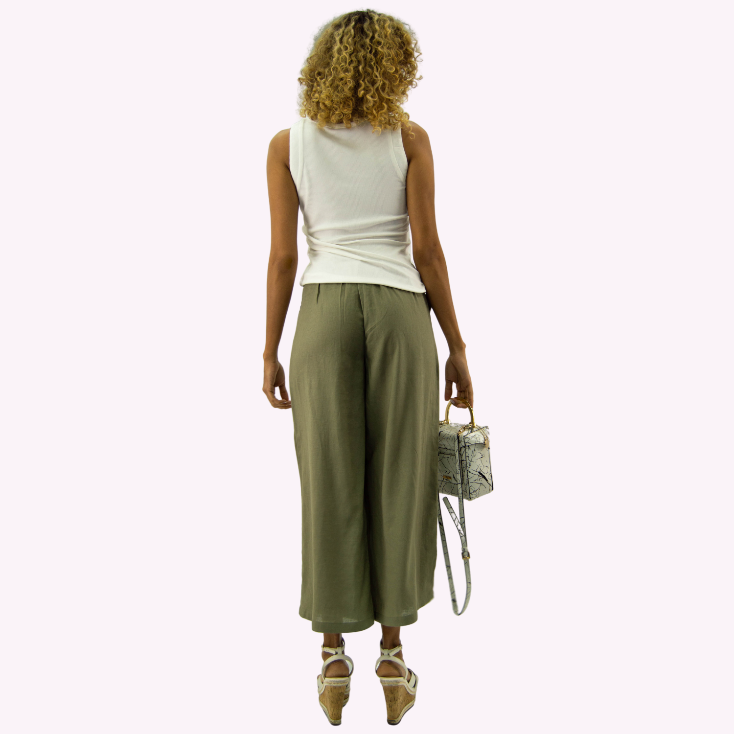 PANTALON LINO MUJER TENTATION VERDE CROPPED PALAZZO - 3