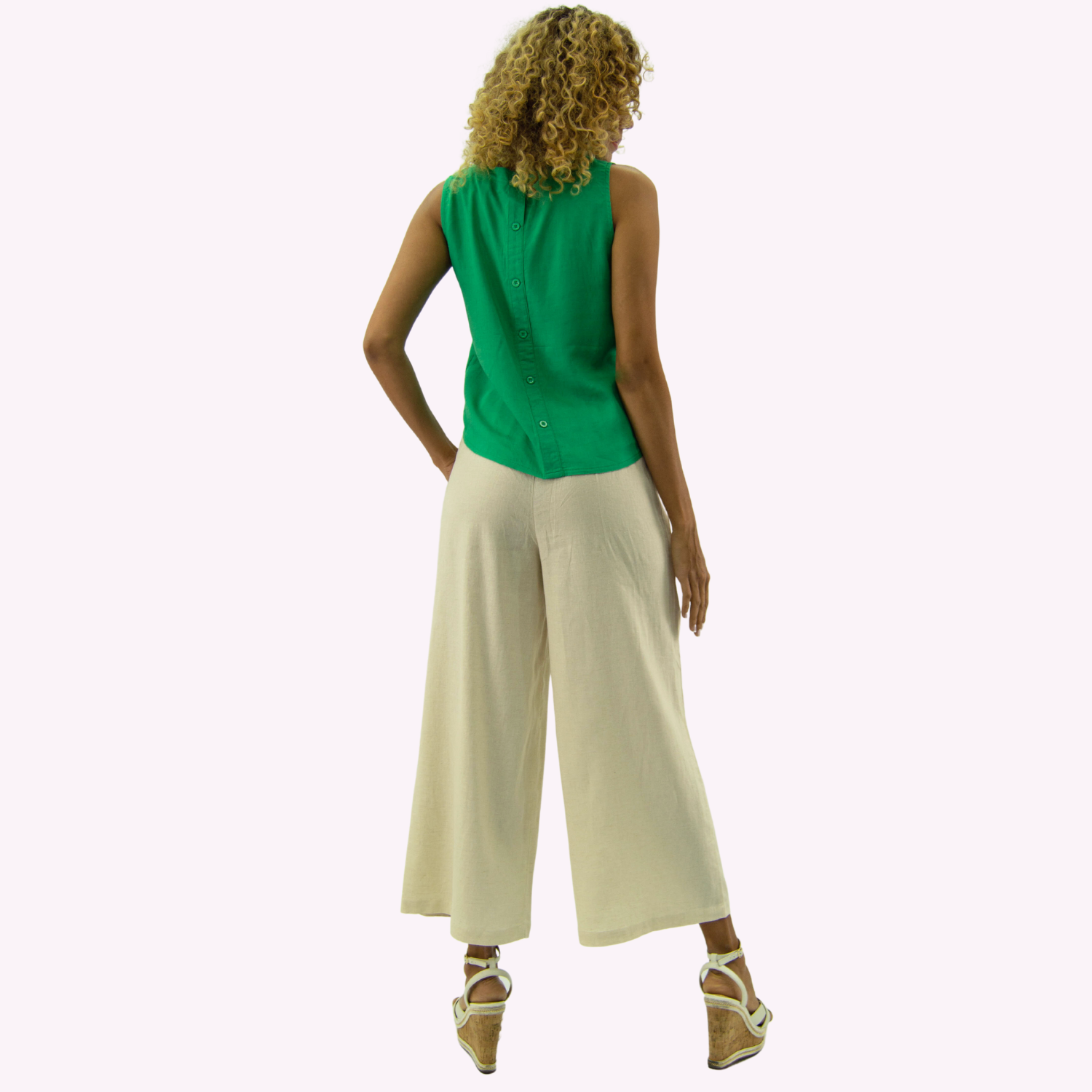 PANTALON LINO MUJER TENTATION BEIGE CROPPED PALAZZO - 3