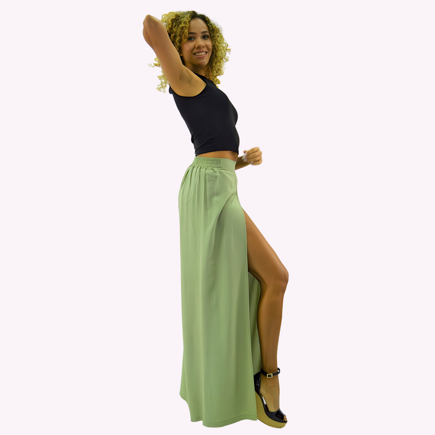 PANTALON PALAZZO MUJER TENTATION VERDE VISCOSA - 2