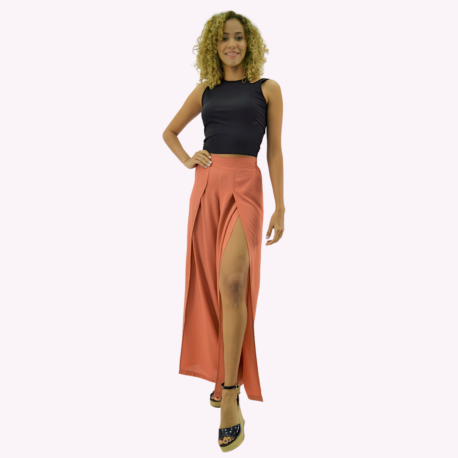 PANTALON PALAZZO MUJER TENTATION LADRILLO VISCOSA - 1