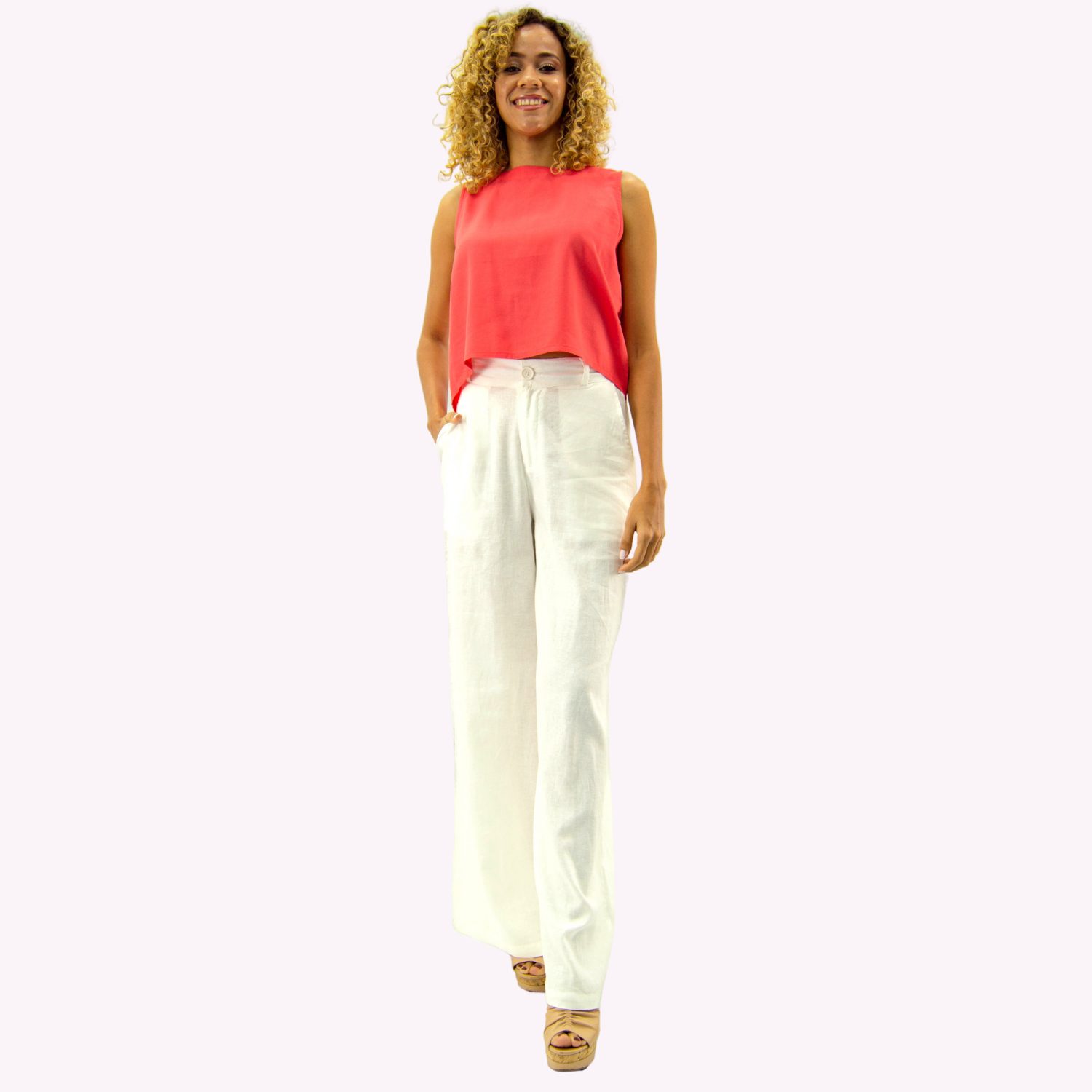PANTALON PALAZZO LINO MUJER TENTATION BLANCO VISCOSA - 1