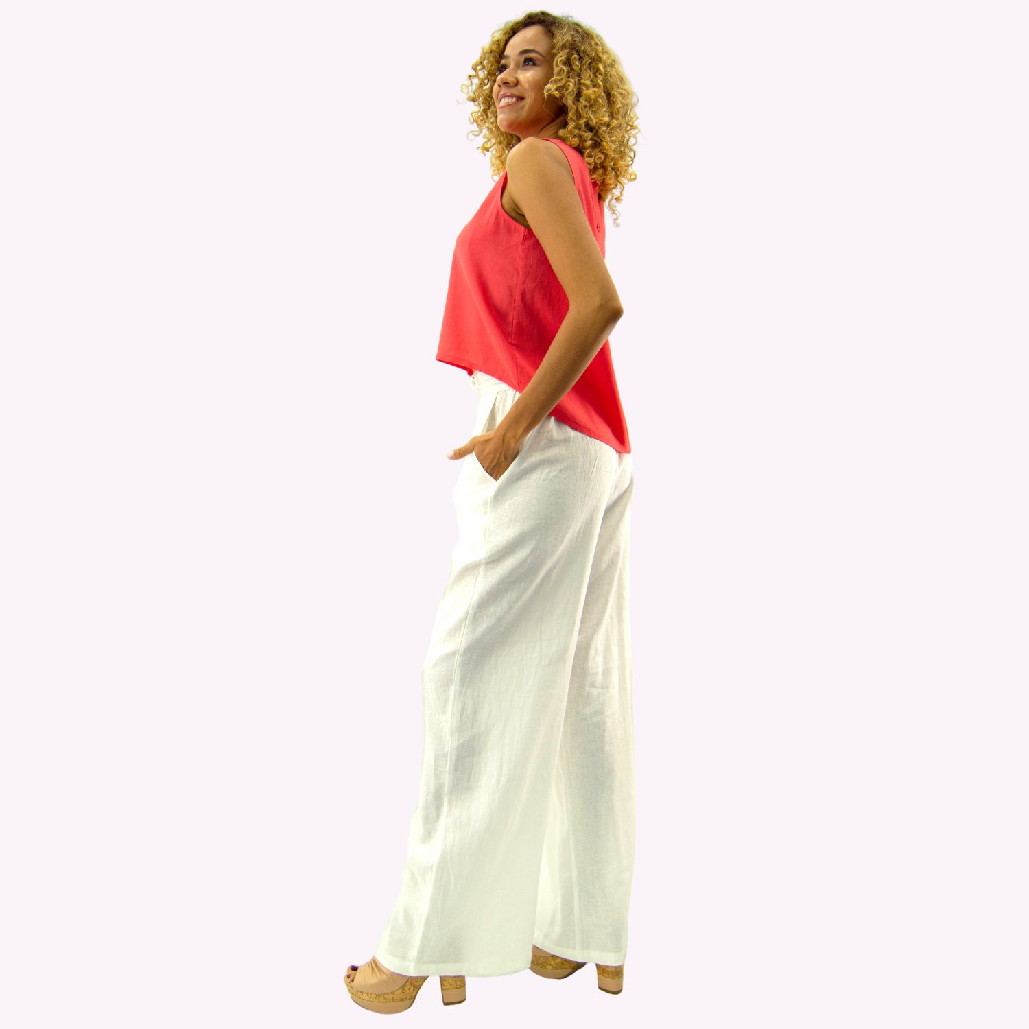 PANTALON PALAZZO LINO MUJER TENTATION BLANCO VISCOSA - 2