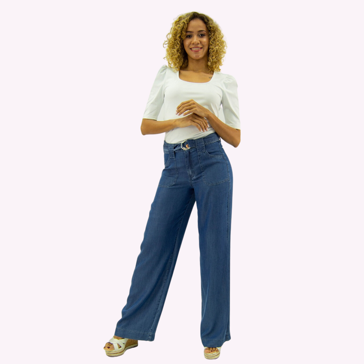 PANTALON PALAZZO B. PARCHE TENCEL AZUL TENTATION - 1
