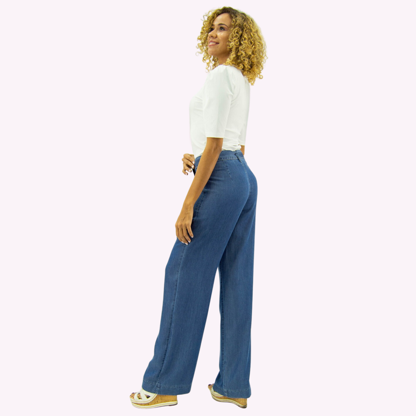 PANTALON PALAZZO B. PARCHE TENCEL AZUL TENTATION - 2