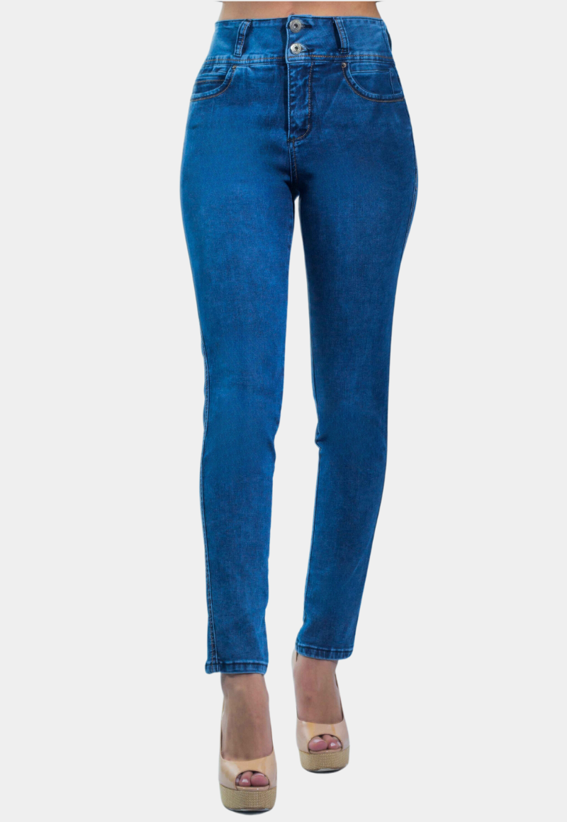 JEANS SKINNY MUJER TENTATION AZUL PITILLO CON FAJA ELASTICADA - 1