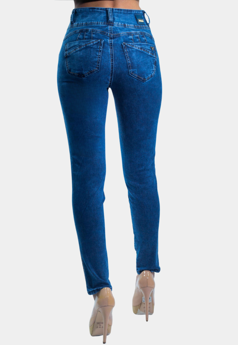 JEANS SKINNY MUJER TENTATION AZUL PITILLO CON FAJA ELASTICADA - 3