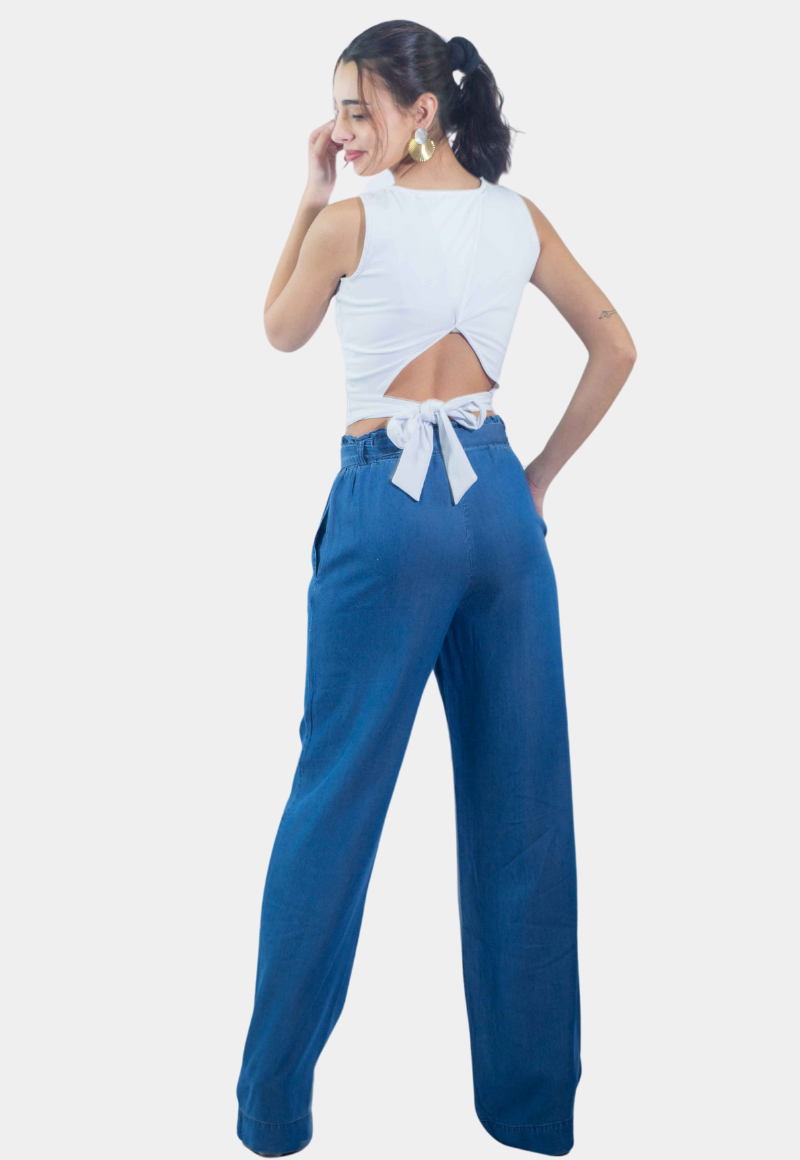 PANTALON PALAZZO REGULAR FIT MUJER TENTATION AZUL - 3