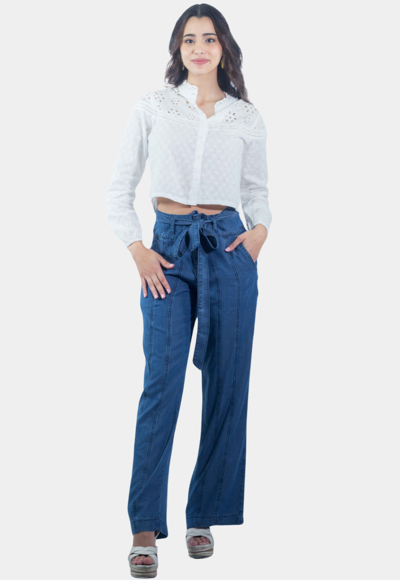 PANTALON PALAZZO REGULAR FIT MUJER TENTATION AZUL CORTES - 1