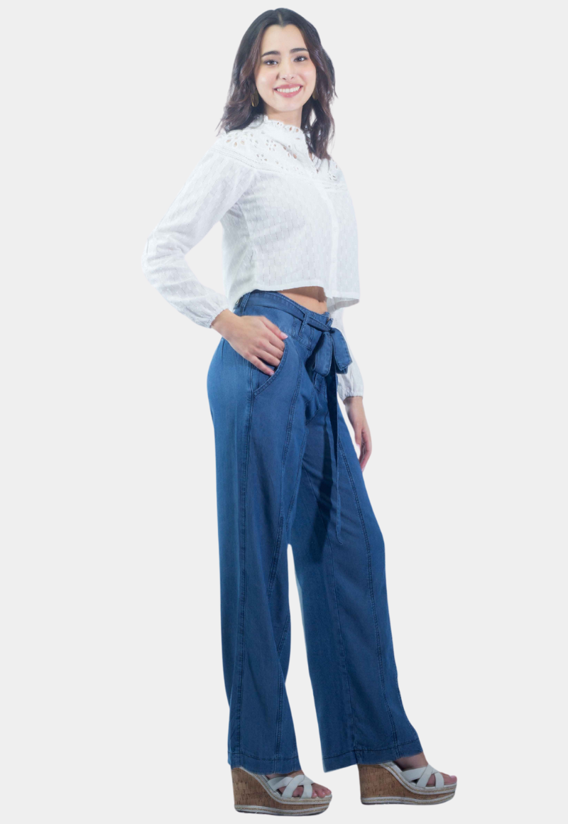 PANTALON PALAZZO REGULAR FIT MUJER TENTATION AZUL CORTES - 2
