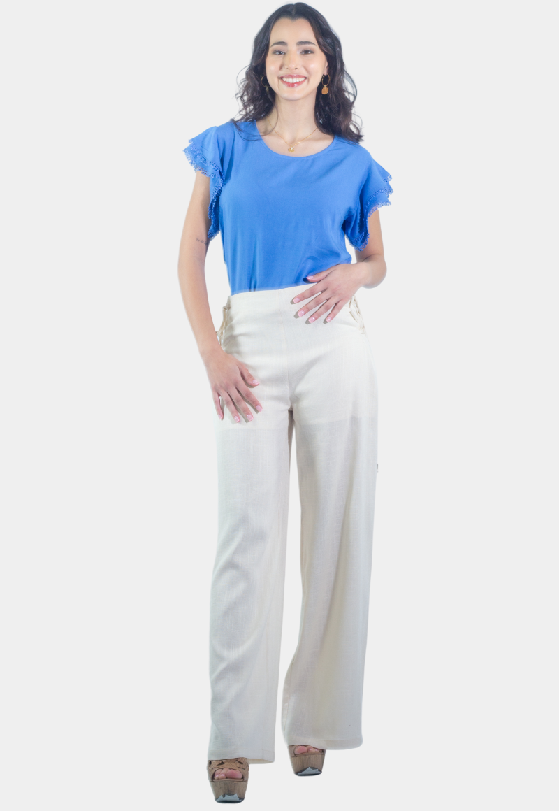 PANTALÓN PALAZZO REGULAR FIT MUJER TENTATION MARFIL PALAZZO AMARRA COSTANDO - 1