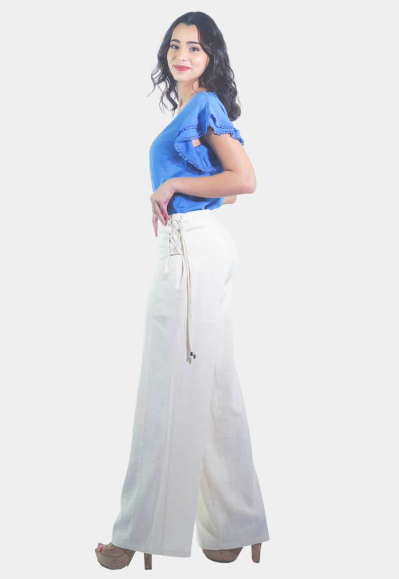 PANTALÓN PALAZZO REGULAR FIT MUJER TENTATION MARFIL PALAZZO AMARRA COSTANDO - 2