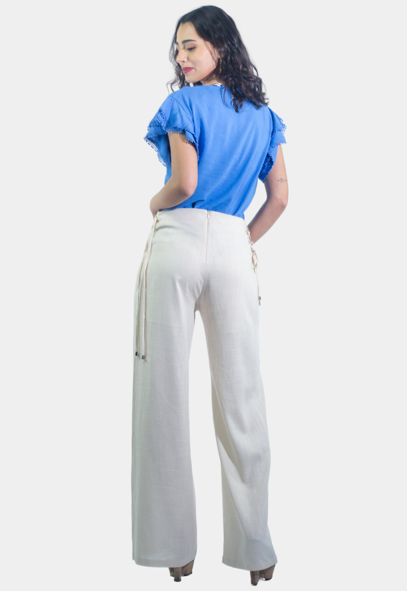 PANTALÓN PALAZZO REGULAR FIT MUJER TENTATION MARFIL PALAZZO AMARRA COSTANDO - 3
