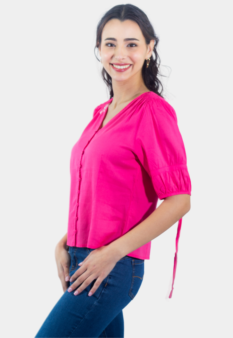 BLUSA ABOTONADA MANGA 3/4 FUCSIA TENTATION - 2