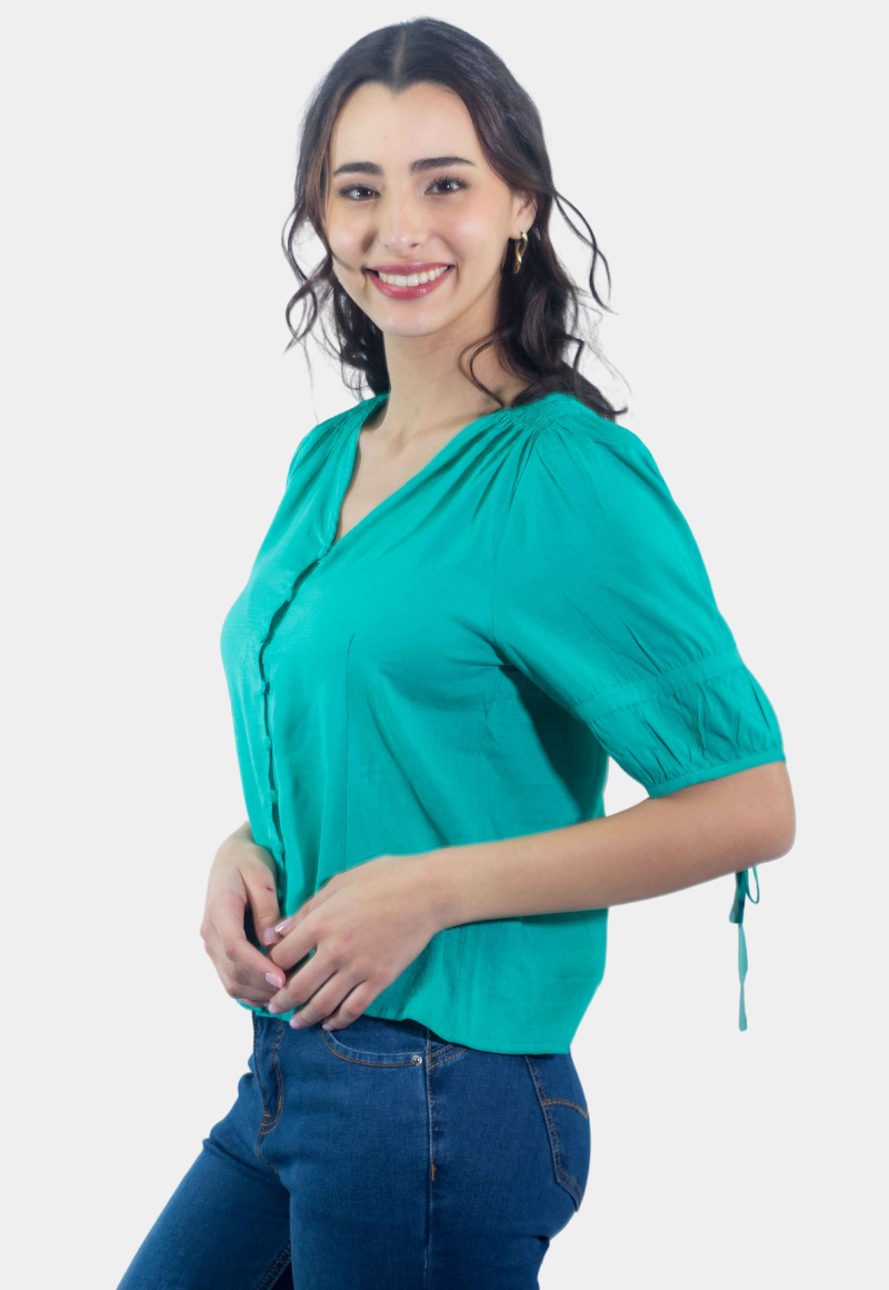 BLUSA ABOTONADA MANGA 3/4 VERDE TENTATION - 2