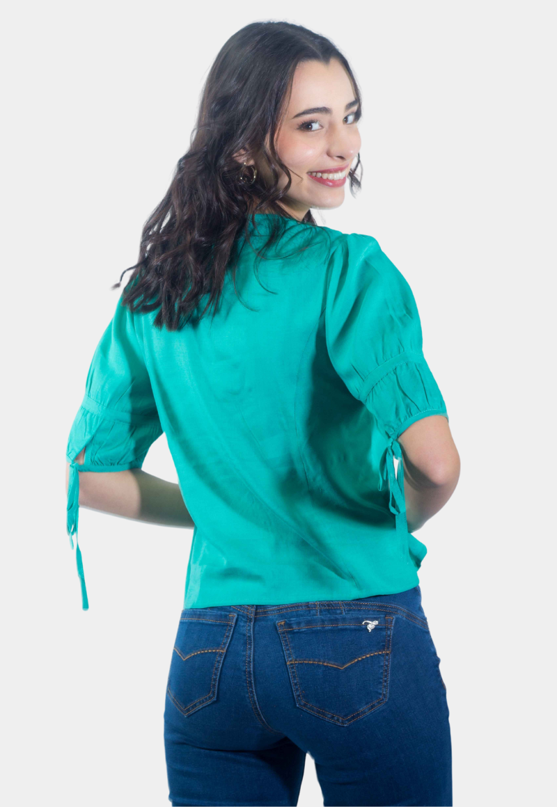 BLUSA ABOTONADA MANGA 3/4 VERDE TENTATION - 3