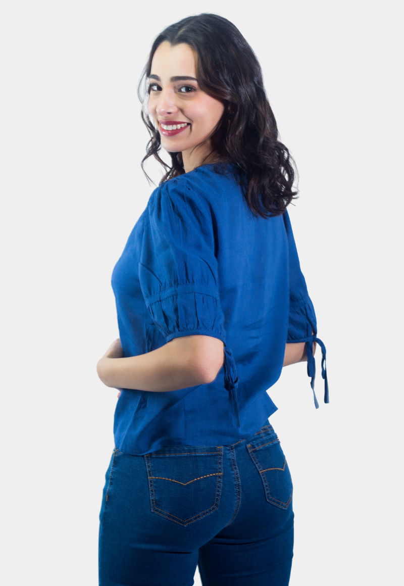 BLUSA ABOTONADA MANGA 3/4 AZUL TENTATION - 2